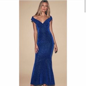 Blue off shoulder formal dress- Size Small